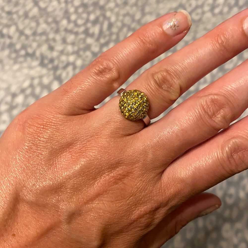 Silver & yellow faux diamanté round ring